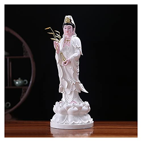 kerryshop Decoración Feng Shui Guan Yin Estatua, Artesanía de Resina Kuan Yin Estatua Budista Feng Shui Decoración, Avalokiteshvara/Guanyin Buddhism Statue en Lotus Adornos de Escritorio