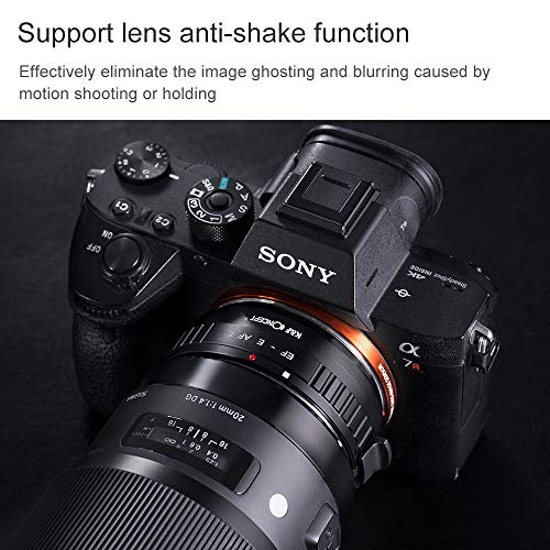 K&F Concept - Adaptador Automático Electrónico para Lentes de Canon EOS EF/EF-S Mount a Cuerpo de Cámara Sony NEX E Mount, EF/EF-S - E