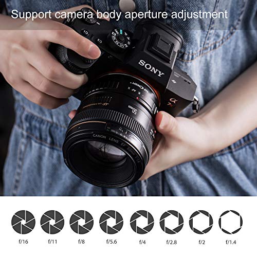 K&F Concept - Adaptador Automático Electrónico para Lentes de Canon EOS EF/EF-S Mount a Cuerpo de Cámara Sony NEX E Mount, EF/EF-S - E
