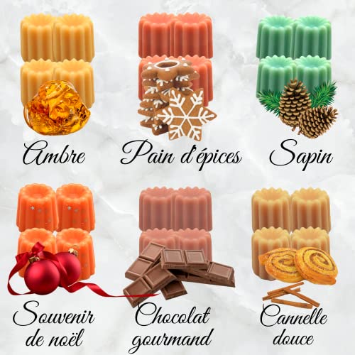 KOGAN Fondantes de cera perfumados canelés Cera de Soja Natural para Quemador Fragancia - 24 piezas de velas perfumadas a base de cera de soja 100% natural