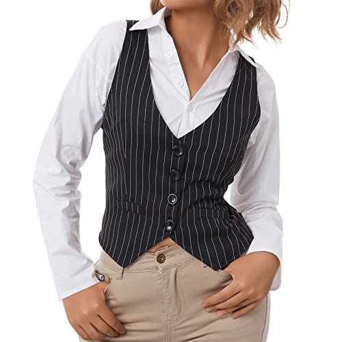 Koitniecer Chaleco Elegante Y2k Sexy para Mujer, Chaleco Ajustado con Cuello en V, Chaleco versátil con Espalda Cruzada, Traje de Esmoquin, Ropa de Calle (Stripe - Black C, Medium)