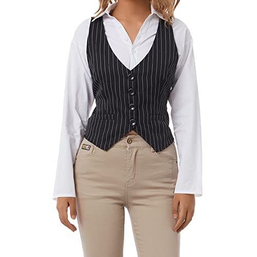 Koitniecer Chaleco Elegante Y2k Sexy para Mujer, Chaleco Ajustado con Cuello en V, Chaleco versátil con Espalda Cruzada, Traje de Esmoquin, Ropa de Calle (Stripe - Black C, Medium)