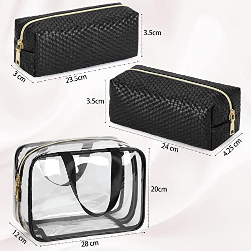 KTMOUW Neceser Mujer Transparente Neceser Maquillaje Viaje Impermeable Bolsa de Aseo Portátil Grande Organizador para Cosméticos 3 Piezas Negro