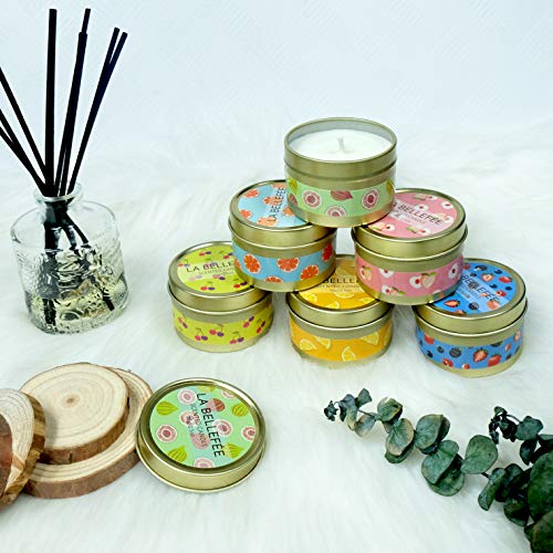 LA BELLEFÉE Velas Perfumadas Cera de Soja Arománticas Decorativas Aromas Ceras Regalos 6 Aromas de Frutas Aromáticas Aromaterapia Aroma Interior Regalo para Cumpleaños Baño Yoga Vaso