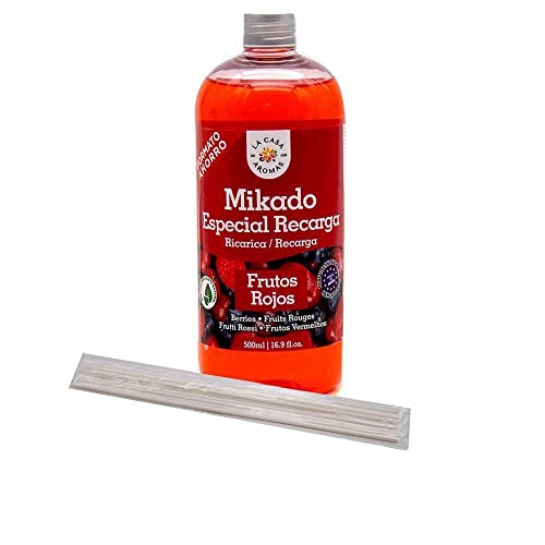 La Casa de los Aromas, Ambientador Mikado Reposición Frutos Rojos, 500ml con regalo de sticks de recambio
