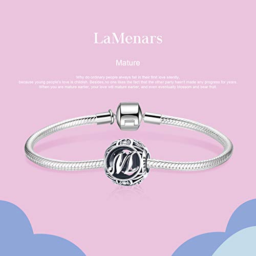 LaMenars Letras Abalorios Charms Originales Plata de Ley 925 Colgantes de Alfabeto A-Z con Circonita Cúbica para Pandora & Europeo Pulseras Brazaletes Collares para Mujer (Letter M)