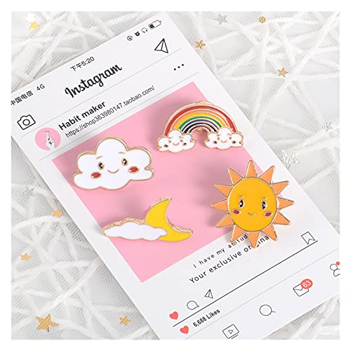 LDGR Broches Sonrisa Sol Luna Nube Arco Iris Esmalte Pins Dibujos Animados sonrientes Cara Clima broches para niños Mochila Chaquetas Denim Chaquetas Pin de Solapa Insignia (Metal Color : XZ2061)
