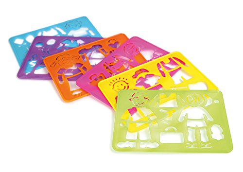 Lena 65750 - Juego de plantillas de dibujo para niños a partir de 3 años, 6 plantillas con 1 figura, ropa y accesorios, multicolor