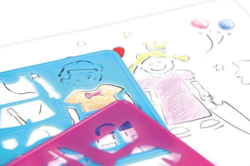 Lena 65750 - Juego de plantillas de dibujo para niños a partir de 3 años, 6 plantillas con 1 figura, ropa y accesorios, multicolor