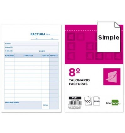 Liderpapel - Talonario facturas octavo -sin iva- 101 (10 unidades)
