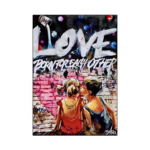 Lienzo Arte de la pared Graffiti Art Letter Cute Boy Girl Paintings Prints Picture Poster Giclee Artwork Living Room Home Decor 15.7 "x23.6" (40x60cm) Sin marco