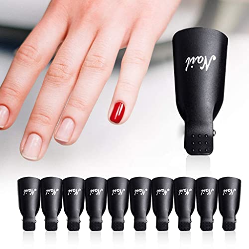 Liuxn 10 Piezas Clip de Removedor de Esmaltes de Uña Pinza de Arte de Uñas de Acrílico Herramienta de Manicura (Negro)