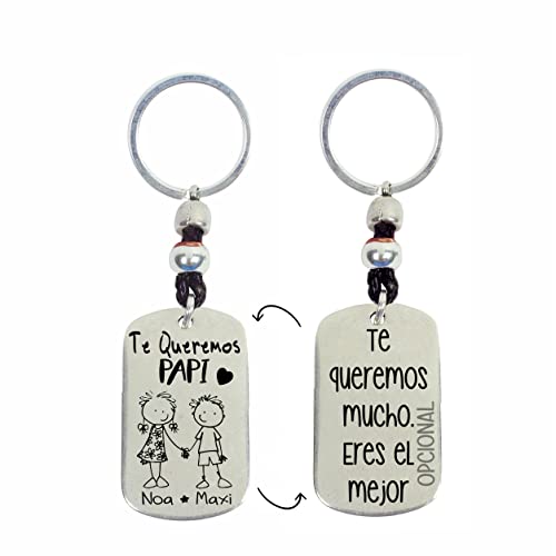 Llavero día del Padre personalizable 2 o 3 niños fabricado en Zamak baño plata-RINCONDELARTESANO.ES
