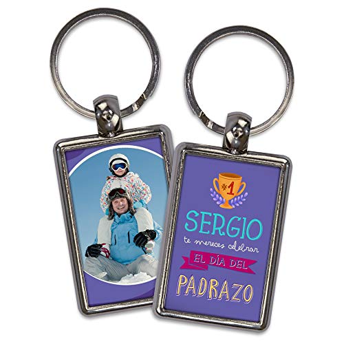 Llavero personalizado con foto. Regalos día del padre. Llaveros personalizados por las 2 caras. Forma rectangular. Varios modelos. Padrazo