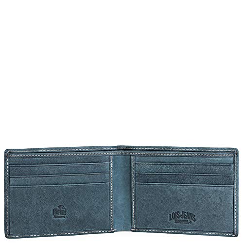 Lois - Cartera Hombre Piel Genuina Cuero. Monedero, Tarjetero con Sistema Bloqueo RFID. Marca Original. Diseñada en España 201508, Color Azul