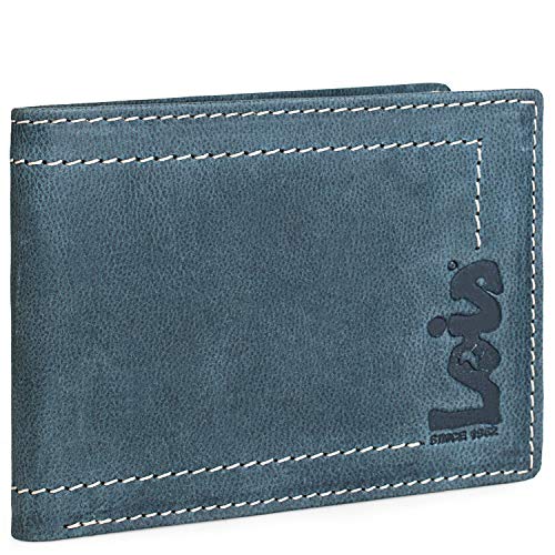 Lois - Cartera Hombre Piel Genuina Cuero. Monedero, Tarjetero con Sistema Bloqueo RFID. Marca Original. Diseñada en España 201508, Color Azul