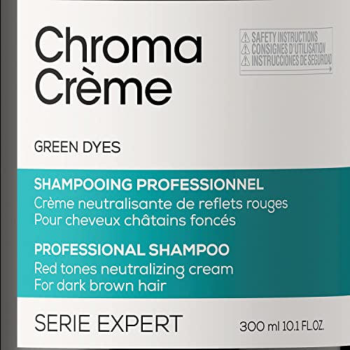 L’Oréal Professionnel | Champú neutralizante de tonos rojizos, Para cabello castaño oscuro o negro, Textura cremosa con pigmentos verdes, Chroma Crème, SERIE EXPERT, 300 ml