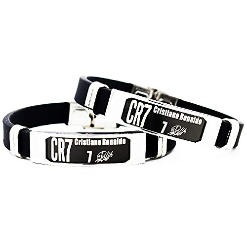 Lorh's store Fútbol Cristiano Ronaldo Lionel Messi Neymar Inspirador Firma Pulseras Ajustables CR7 Pulsera de Silicona Deporte 2 Piezas (Cristiano Ronaldo)