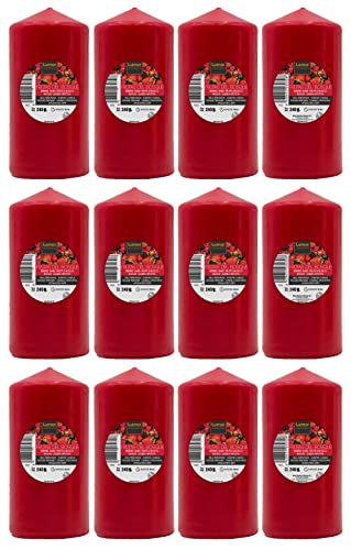 Lote 12 Velas Taco Perfumadas Frutos del Bosque Grandes XXL 120 x 57 mm - Velones Aromáticos, Gran Duración (34-36 Horas) y Delicado Aroma - Velas Frutos Rojos