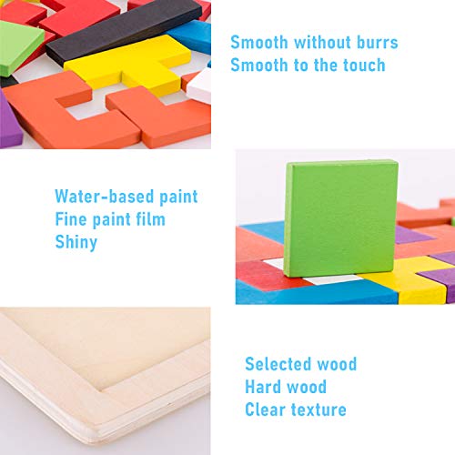 LOVEXIU Tangram Jigsaw Brain Teaser Toy(40 Piezas), 2 pcs Puzzle Tetris de Madera, Juguetes de geometría, Rompecabezas de Madera, Construcción Inteligencia Regalo Educativo para Niños
