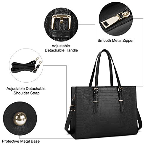 Lubardy Bolso Mujer Bolsos para Universitarias Mujer Bolso para Portatil 15.6 Pulgadas Impermeable Bolsos Bandolera Grande Bolso Shopper Cuero PU Bolsa Tote Negro