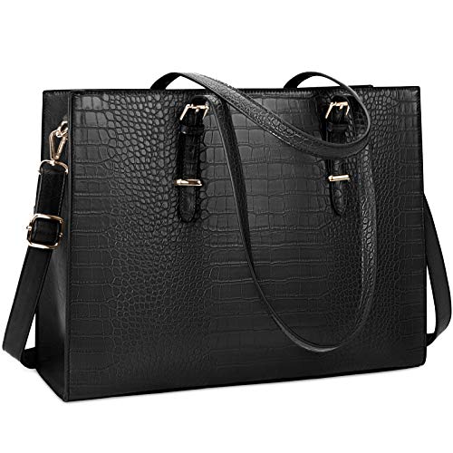 Lubardy Bolso Mujer Bolsos para Universitarias Mujer Bolso para Portatil 15.6 Pulgadas Impermeable Bolsos Bandolera Grande Bolso Shopper Cuero PU Bolsa Tote Negro