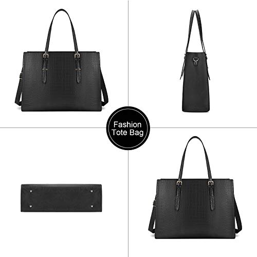 Lubardy Bolso Mujer Bolsos para Universitarias Mujer Bolso para Portatil 15.6 Pulgadas Impermeable Bolsos Bandolera Grande Bolso Shopper Cuero PU Bolsa Tote Negro
