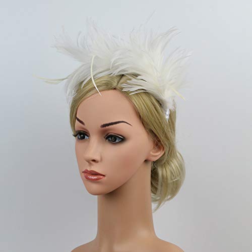 Lurrose Diadema de plumas Fascinator Banda para el cabello Tocados para la cabeza Tocado de disfraces para el Festival de fiestas elegantes (Blanco)