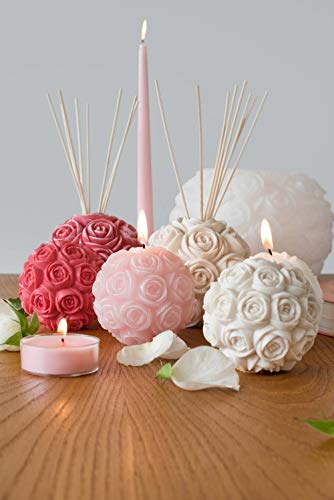MANULENA Figura Decorativa Y Aromática Con Forma De Rosa. Aroma Peony Rose. Color Rosa. Figura De Diseño Moderno y Minimalista. Tamaño 9 x 9 x 9 cm.