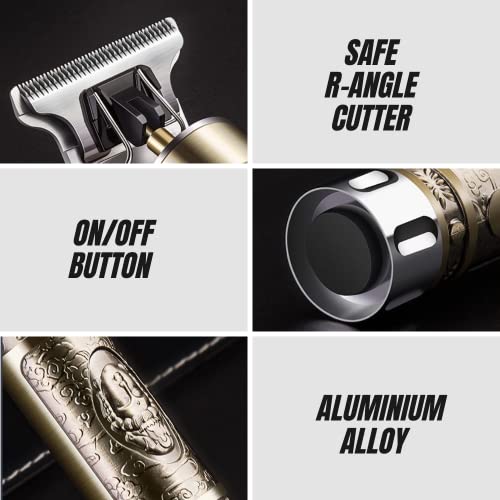 Máquina de Cortar Pelo Inalámbrica. Cortapelos Vintage Profesional para hombre. Cortador de pelo y barba con Cabezal de Titanio, Hoja T, Pila Recargable Incluida, 4 peines guía y cargador USB.
