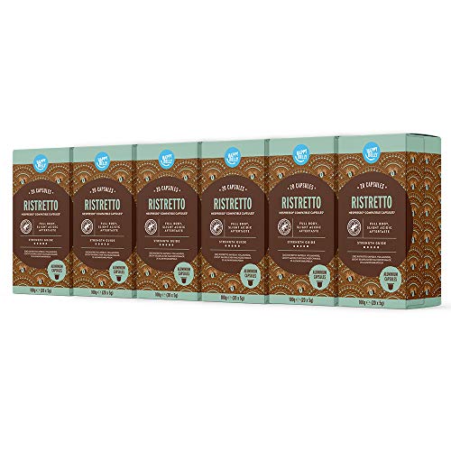 Marca Amazon - Happy Belly Ristretto Aluminium Cápsulas - 120 Cápsulas (6 Paquetes x 20)
