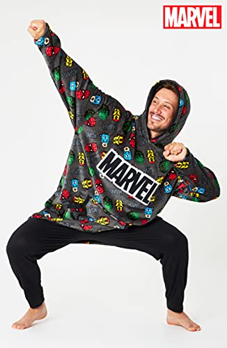 Marvel Sudadera Hombre Manta con Capucha y Mangas de Forro Polar (Gris AOP)