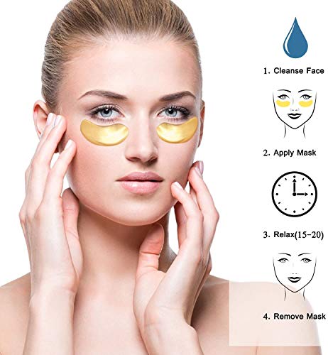 Máscara de Ojos de Colágeno en Gel en Polvo de Oro de 24 Quilates de Cristal 25 pares,Antienvejecimiento y Arrugas,Hidratante,para Quitar Bolsas de Ojos, Debajo de Los Ojos,ojeras, Ojos Hinchados