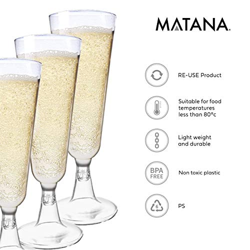 MATANA - 48 Flautas de Champán de Plástico Reutilizables - 150ml / Copas Plástico Duro/ Ideales para Toda Celebración