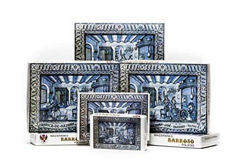 Mazapán Tradicional de Toledo. Calidad Suprema. Mazapanes Barroso. Figuritas de Mazapán sin Relleno y Figuritas de Mazapan con Relleno de Yema y Fruta. Peso neto 500 gramos.