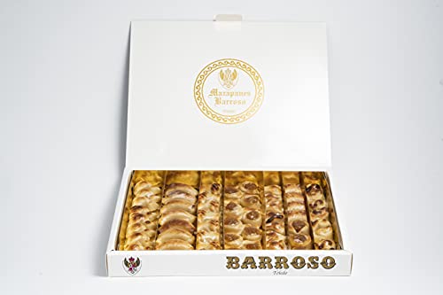 Mazapán Tradicional de Toledo. Calidad Suprema. Mazapanes Barroso. Figuritas de Mazapán sin Relleno y Figuritas de Mazapan con Relleno de Yema y Fruta. Peso neto 500 gramos.