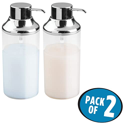 mDesign Juego de 2 Dispensadores de champu rellenable – Dosificador de jabon con capacidad de 1 l – Dispensador de jabon liquido para gel, acondicionador y champu – transparente/cromado