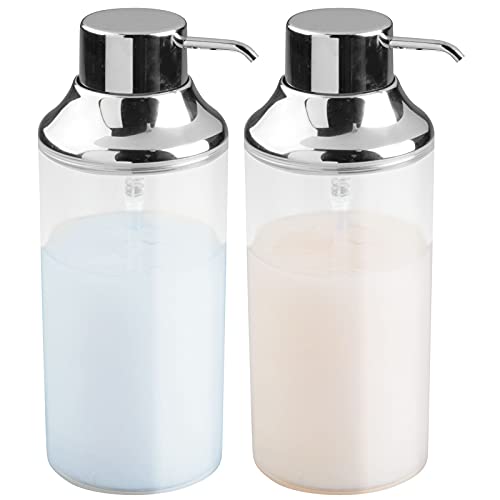 mDesign Juego de 2 Dispensadores de champu rellenable – Dosificador de jabon con capacidad de 1 l – Dispensador de jabon liquido para gel, acondicionador y champu – transparente/cromado