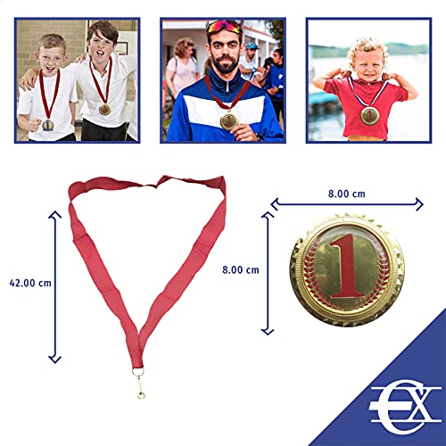 Medalla de Estrellas Dorada | Medalla para Premios | Premios para Niños | Trofeo | Medalla para Aprendizaje | 48 x 8 Centímetros| Roja |