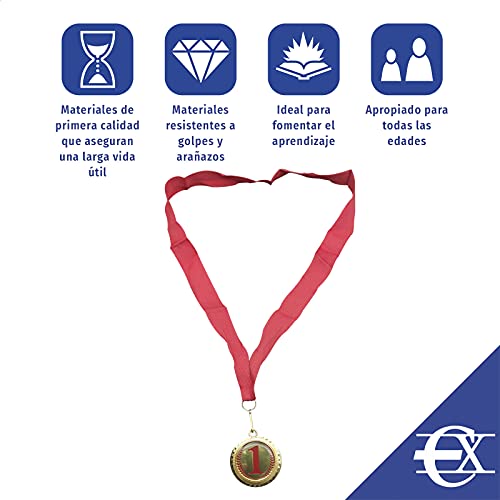 Medalla de Estrellas Dorada | Medalla para Premios | Premios para Niños | Trofeo | Medalla para Aprendizaje | 48 x 8 Centímetros| Roja |