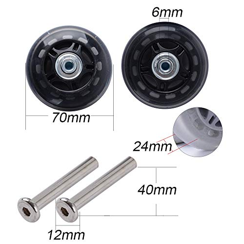MEJOSER 2 Ruedas Repuestos para Maletas con Recambios 70mm x 24mm Eje 40mm Negro