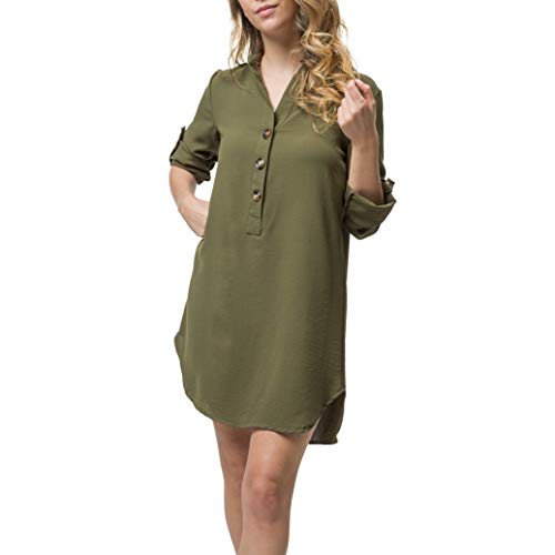 Mer's Style - Vestido Camisero Corto Casual Invierno, Verde Talla L-42 Mujer