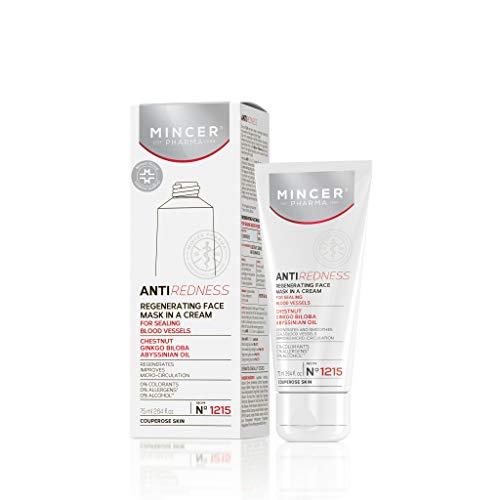 Mincer Pharma Anti Redness Mascarilla Facial Anti Rojeces Mejoradora de la Microcirculación, Regeneradora y Alisadora, para Piel Capilar, con Castañas, Ginkgo Biloba y Aceite de Abisinio, 75 ml