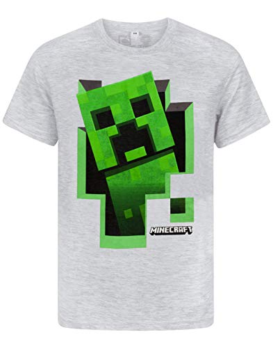 Minecraft Camiseta para niños Green Creeper Kids Top Gris de Manga Corta Mojang 9-10 años