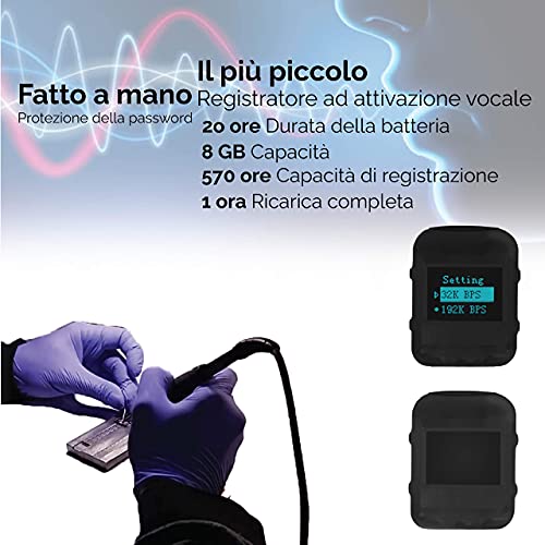 Mini grabadora de voz portátil para clases, reuniones; Compatible con USB PC y Mac; Memoria interna: 8GB /141 horas de grabación; Batería recargable: 20 horas de grabación continua