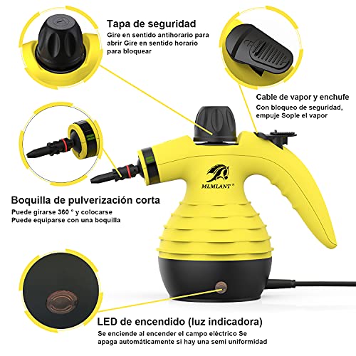 MLMLANT Multiuso Limpiador a Vapor,Vaporizador,Potente Limpiar Purificador,Vaporeta Limpieza Hogar Mano,para la Eliminación de Manchas,Alfombras,Sofá,Cortinas,Control de Errores Cama,Asientos Coche