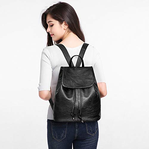 Monitika Mujer Bolsos mochila Moda Cuero Sintético Impermeable Casual Viaje Escuela mochilas Negro