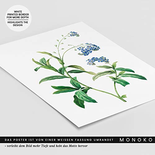 MONOKO® Juego de pósteres para el salón, juego de imágenes para el dormitorio, con estilo, 6 unidades, sin marco (flores, azul, vintage, 6 x A4 (21 x 29,7 cm)