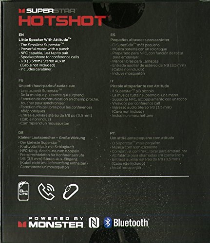 Monster Superstar Hotshot Altavoz portátil estéreo Cromo, Blanco - Altavoces portátiles (1.0 Canales, Inalámbrico, Altavoz portátil estéreo, Cromo, Blanco, Cilindro, Poder)