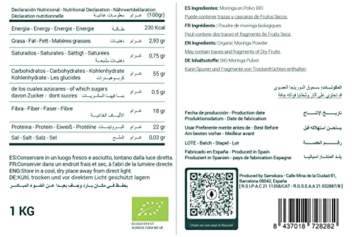 Moringa en Polvo Organico Ecologico SAMSKARA Organic Moringa Powder Bio (1kg)